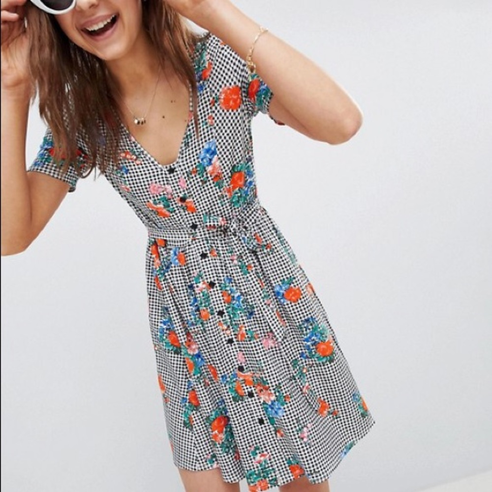 Asos gingham floral dress